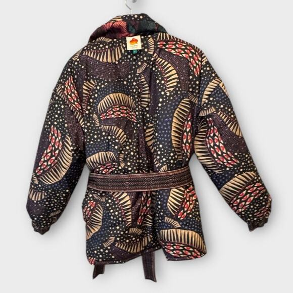 Farm Rio Black Wild Bananas Metallic Reversible Puffer Jacket Size Small - Picture 6 of 11